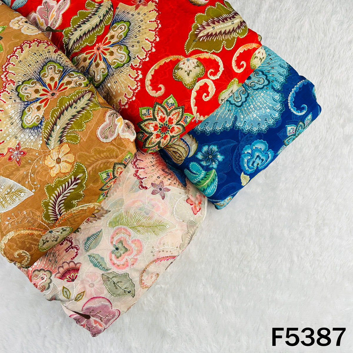 Positional Print Thread Sequins Embroidered Organza Fabric - F5387 ...
