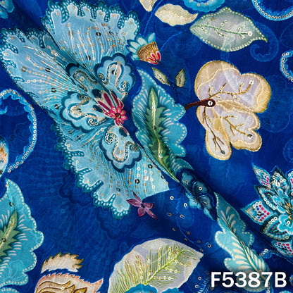 Positional Print Thread Sequins Embroidered Organza Fabric - F5387