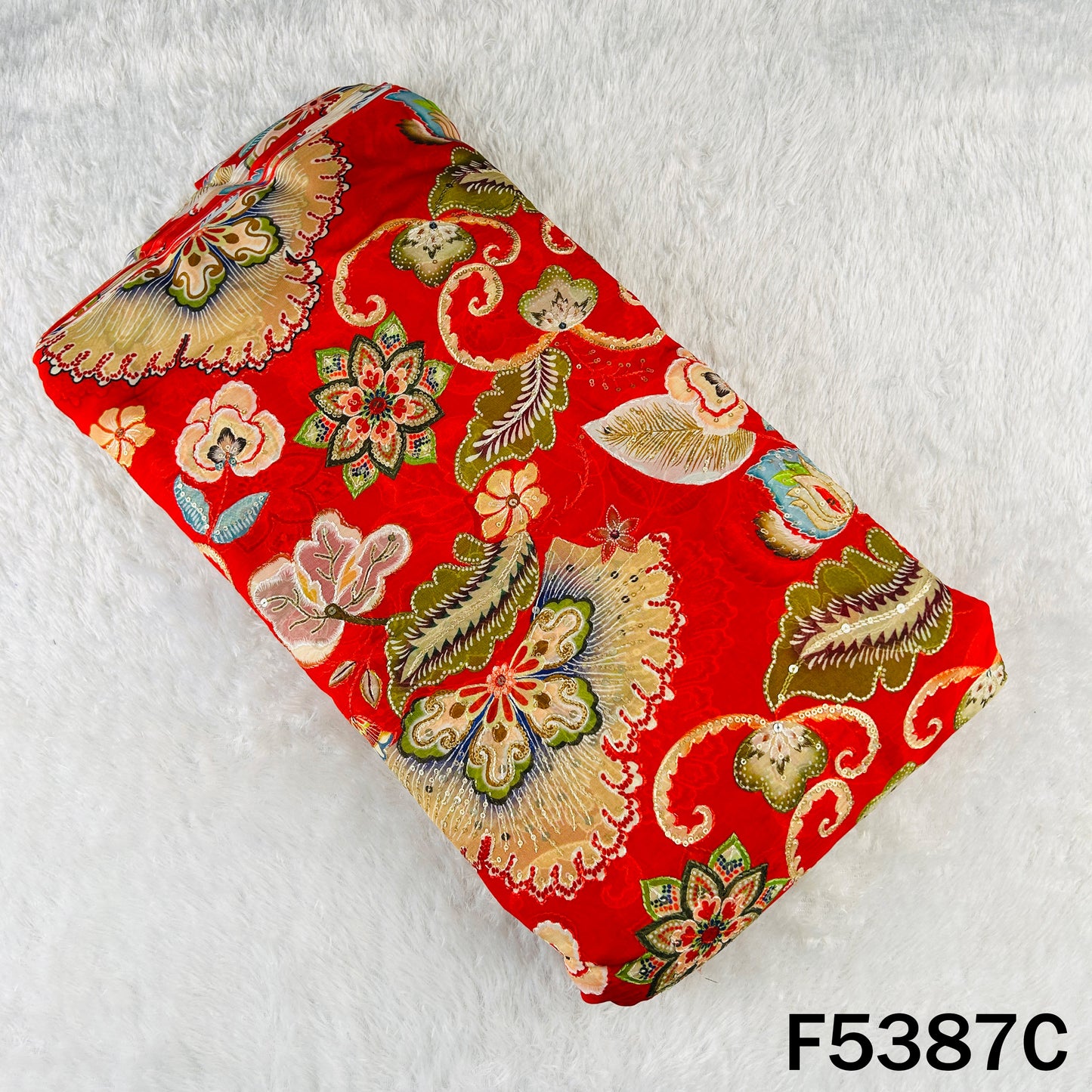 Positional Print Thread Sequins Embroidered Organza Fabric - F5387