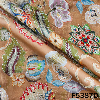 Positional Print Thread Sequins Embroidered Organza Fabric - F5387