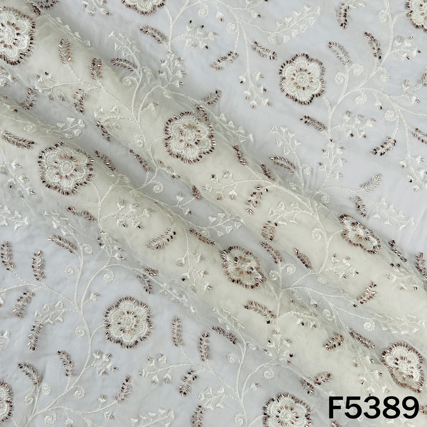 Dyeable Cut Dana Thread Embroidered Georgette Fabric - F5389