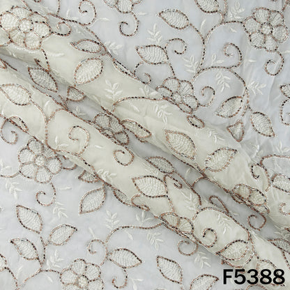 Dyeable Cut Dana Thread Embroidered Georgette Fabric - F5388