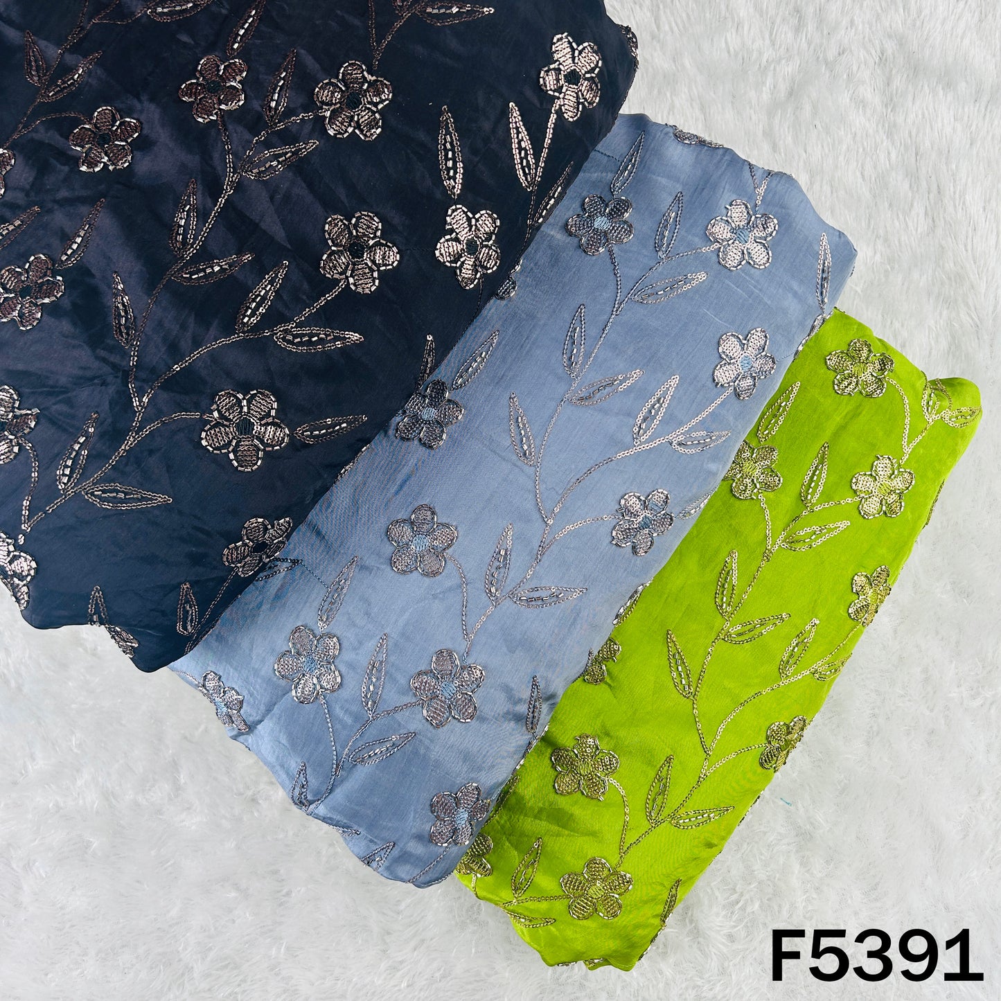 Cut Dana Sequins Embroidered Upada Silk Fabric - F5391