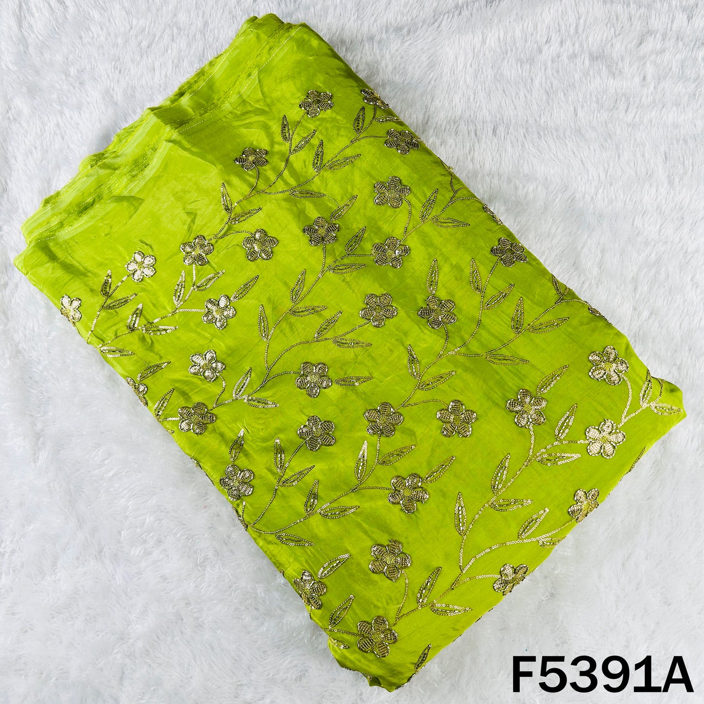 Cut Dana Sequins Embroidered Upada Silk Fabric - F5391