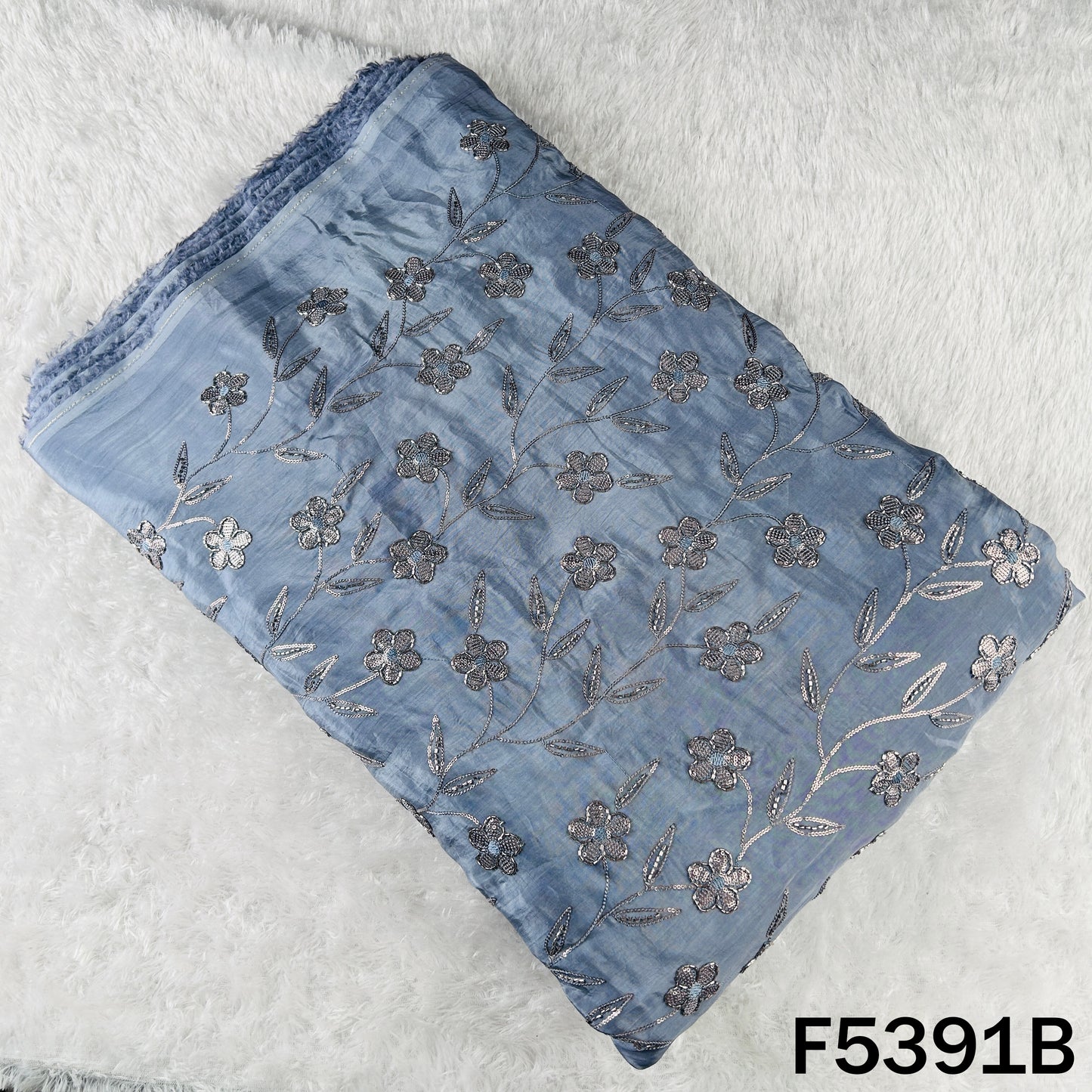 Cut Dana Sequins Embroidered Upada Silk Fabric - F5391