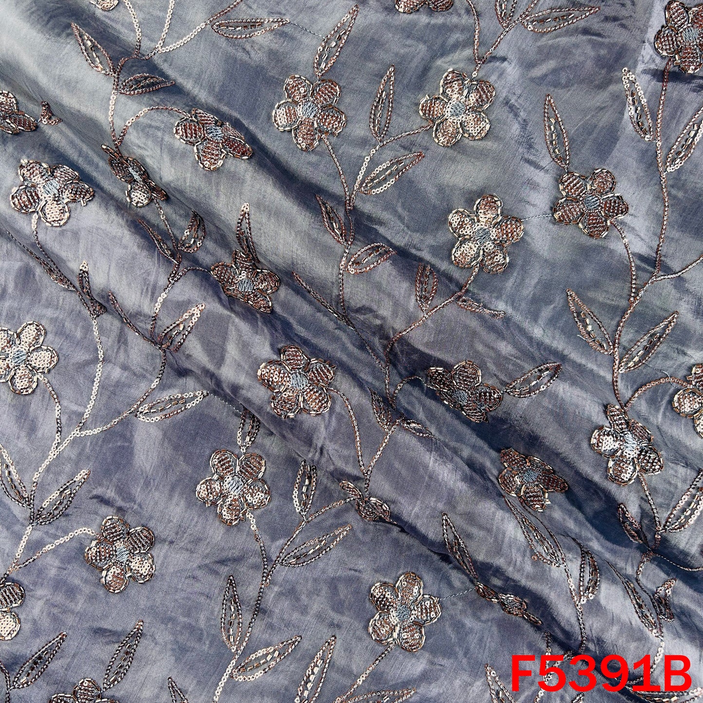 Cut Dana Sequins Embroidered Upada Silk Fabric - F5391
