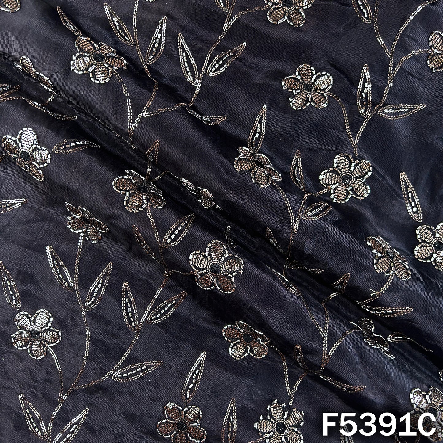 Cut Dana Sequins Embroidered Upada Silk Fabric - F5391