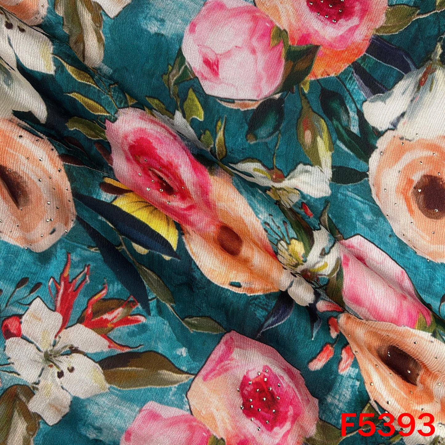 Digital Print Mukesh Work Chinnon Chiffon Fabric - F5393