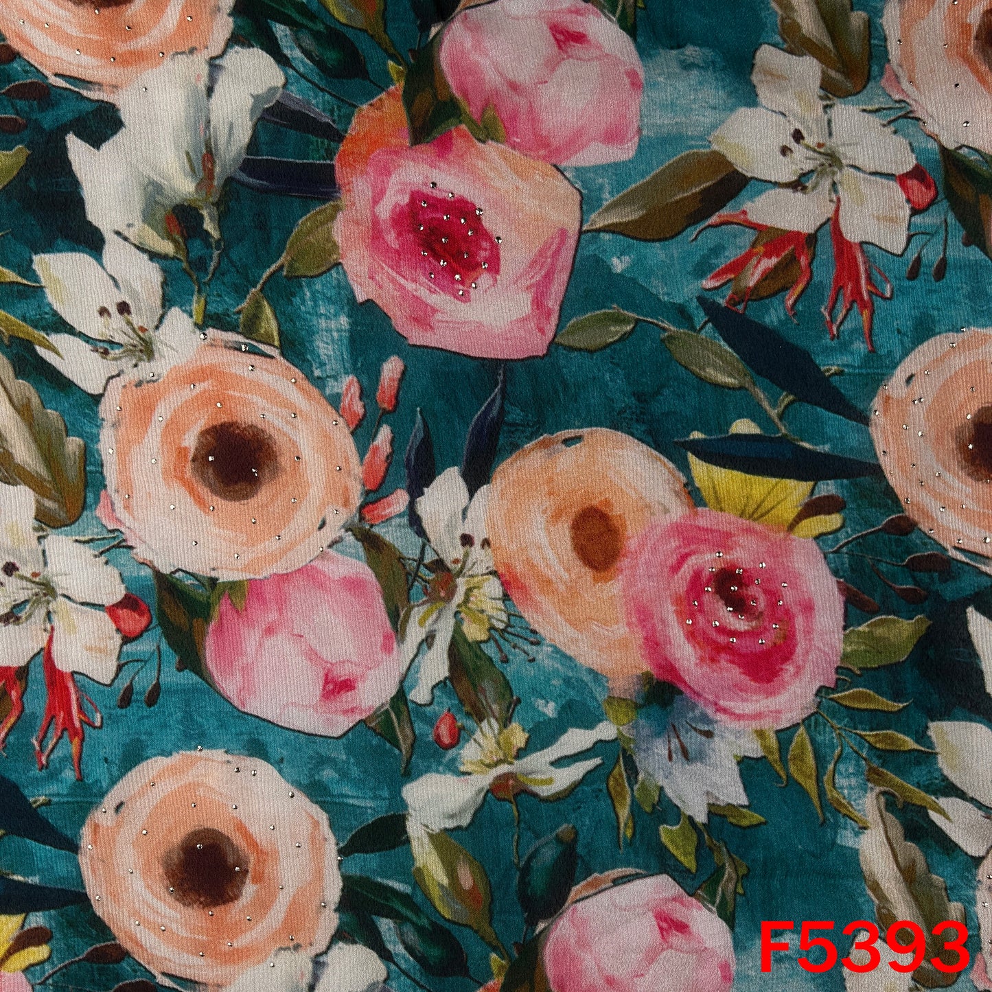 Digital Print Mukesh Work Chinnon Chiffon Fabric - F5393