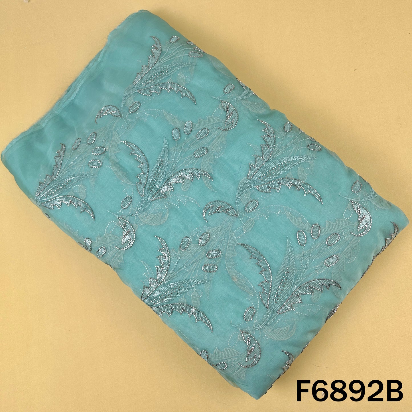 Cut Dana Thread Sequins Embroidered Organza Fabric - F6892