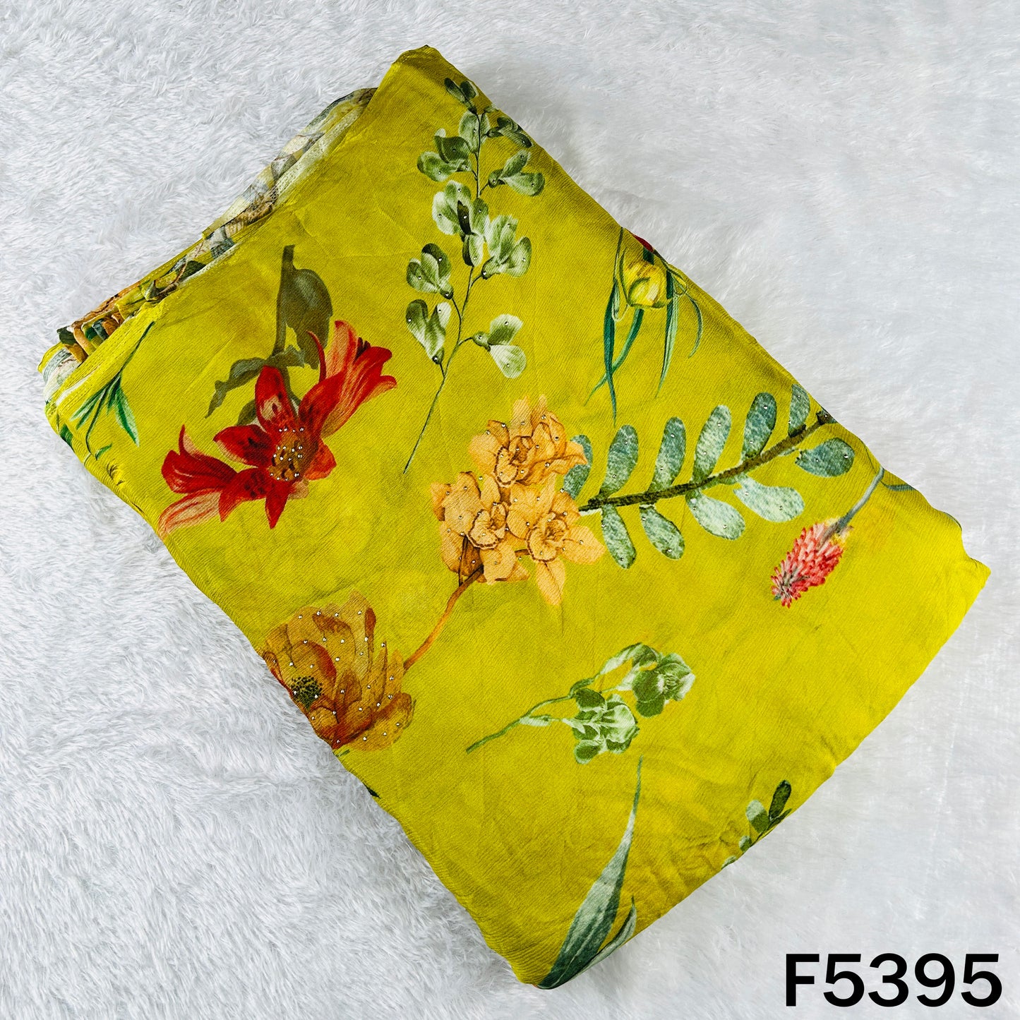 Digital Print Mukesh Work Chinnon Chiffon Fabric - F5395