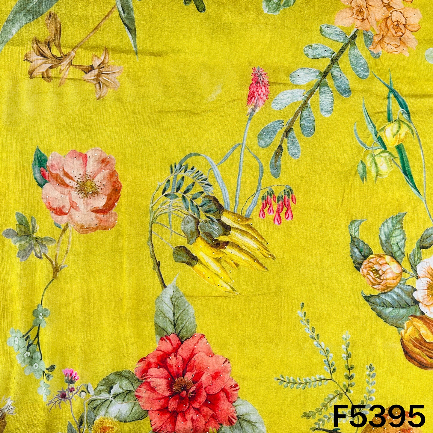 Digital Print Mukesh Work Chinnon Chiffon Fabric - F5395