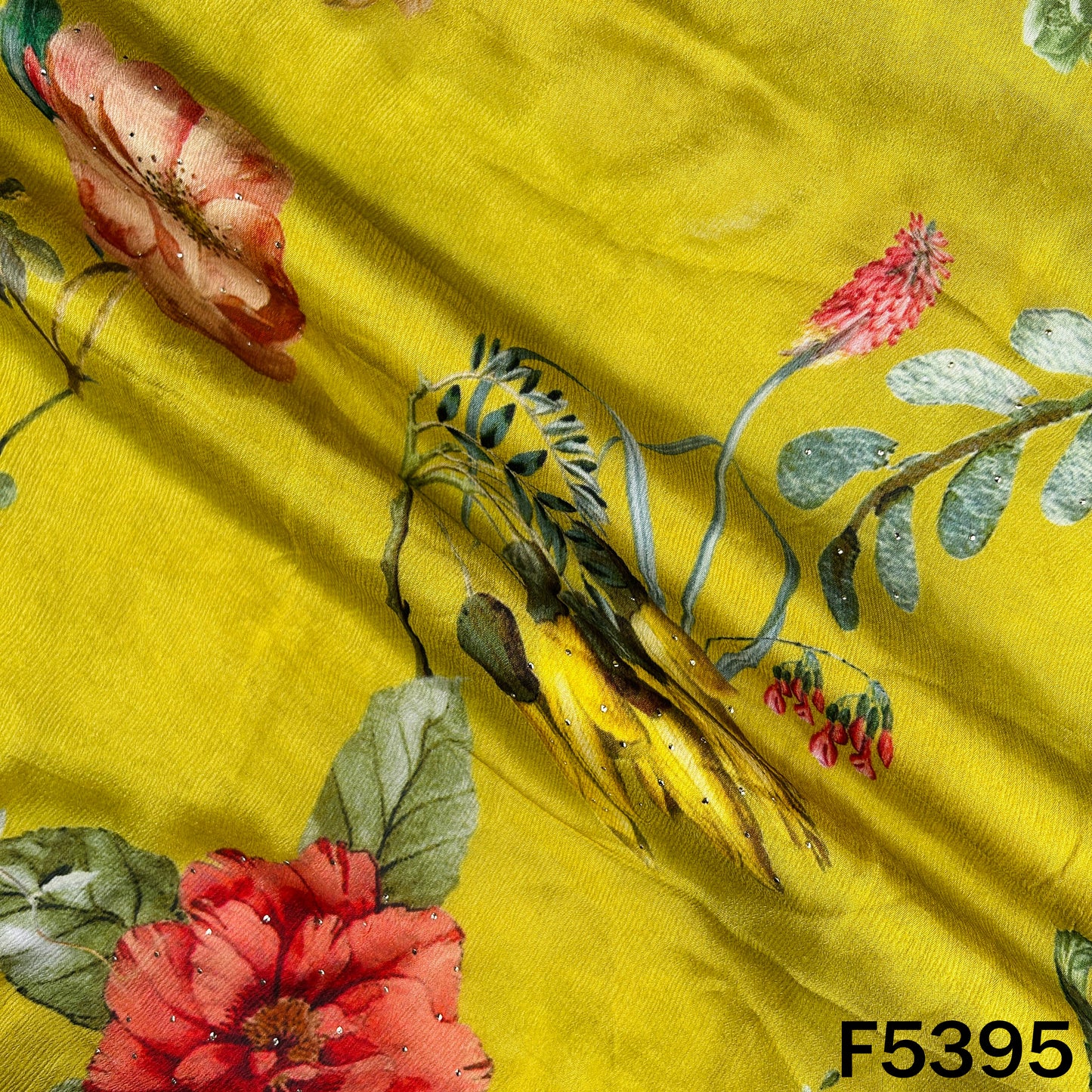 Digital Print Mukesh Work Chinnon Chiffon Fabric - F5395
