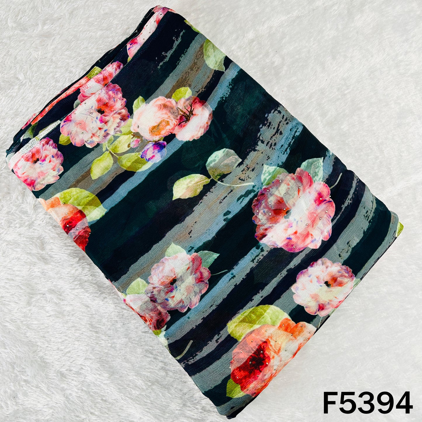 Digital Print Mukesh Work Chinnon Chiffon Fabric - F5394