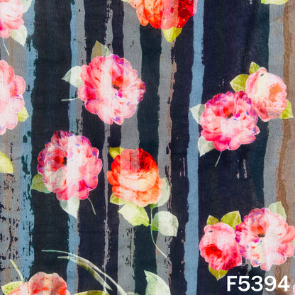 Digital Print Mukesh Work Chinnon Chiffon Fabric - F5394