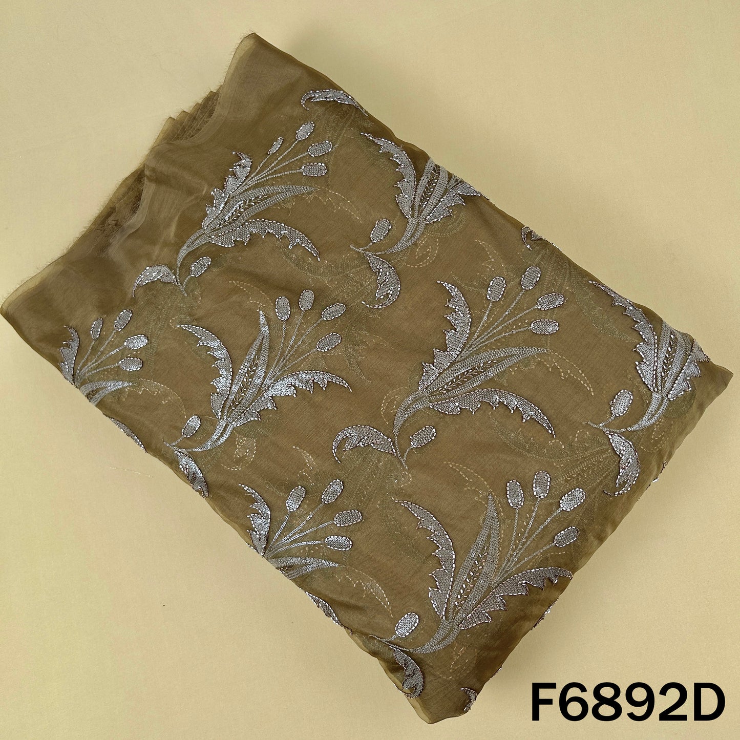 Cut Dana Thread Sequins Embroidered Organza Fabric - F6892