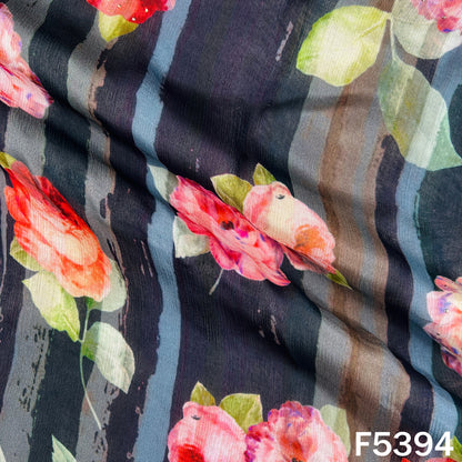 Digital Print Mukesh Work Chinnon Chiffon Fabric - F5394