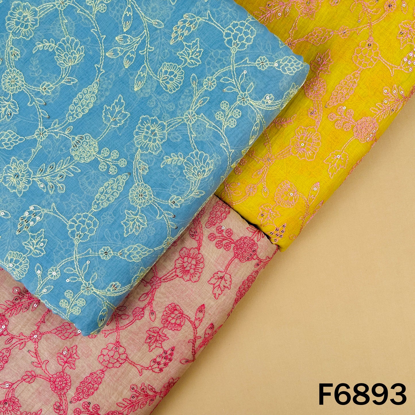 Thread Sequins Embroidered Pure Chanderi Fabric - F6893
