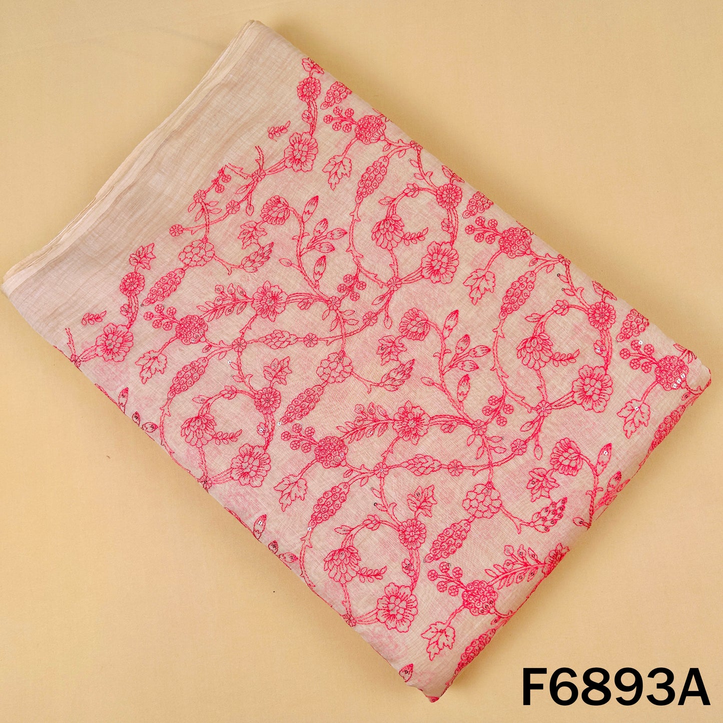 Thread Sequins Embroidered Pure Chanderi Fabric - F6893