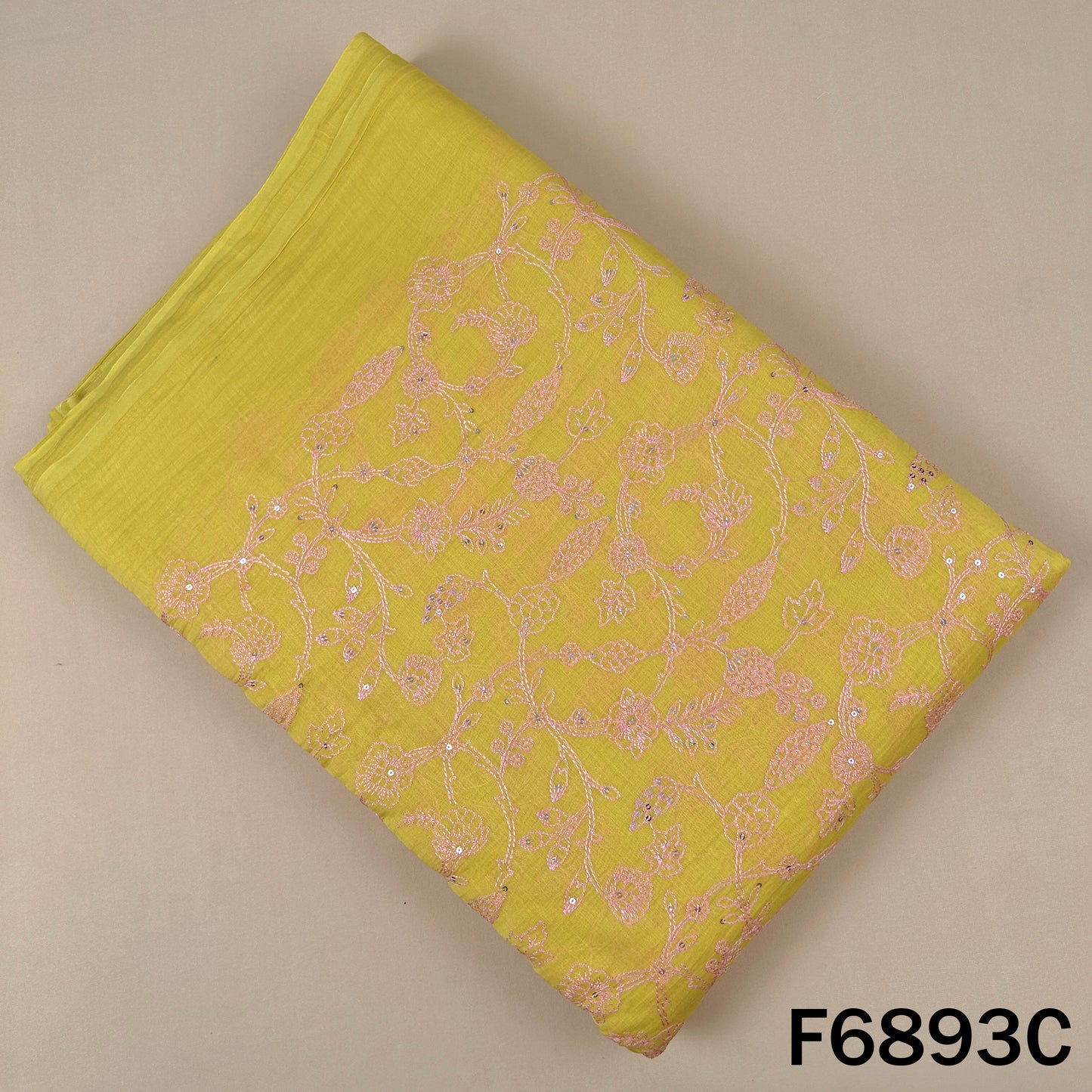 Thread Sequins Embroidered Pure Chanderi Fabric - F6893