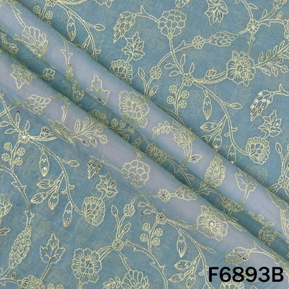 Thread Sequins Embroidered Pure Chanderi Fabric - F6893