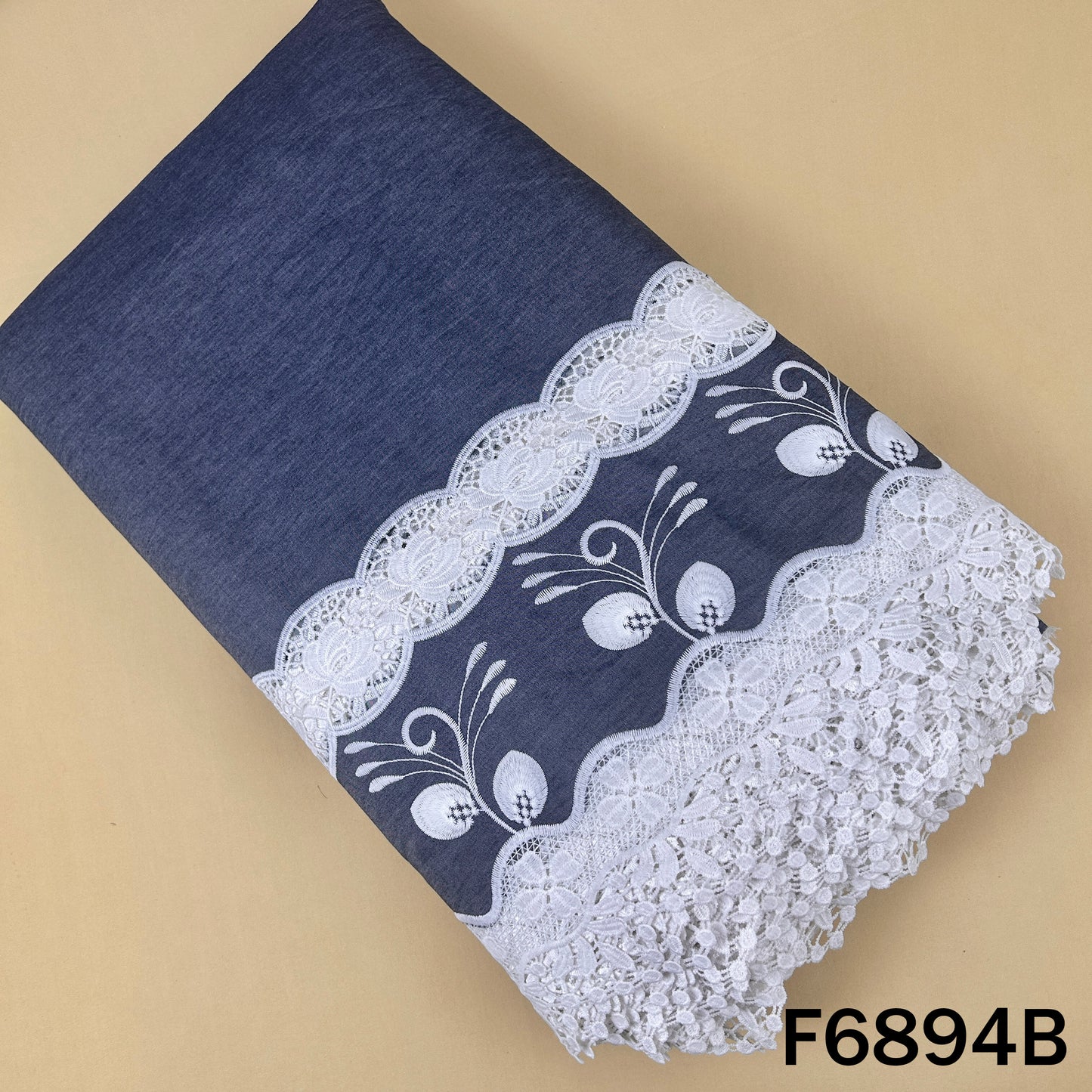 Thread Lace Work Denim Cotton Fabric - F6894