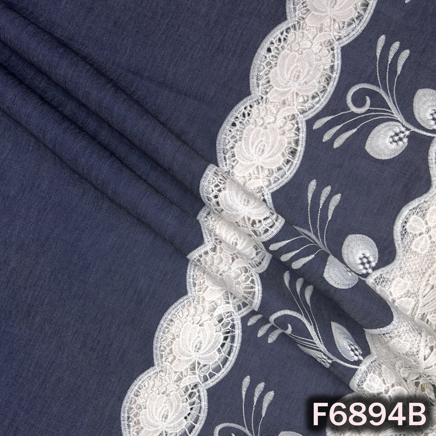 Thread Lace Work Denim Cotton Fabric - F6894