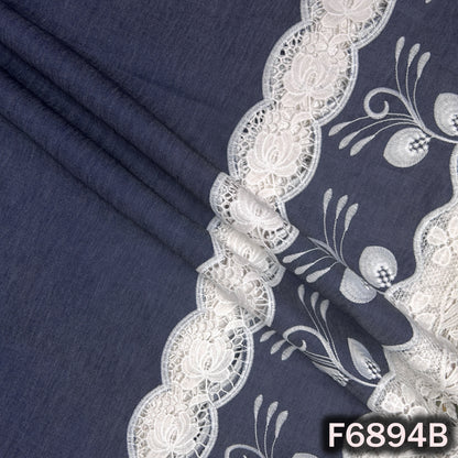 Thread Lace Work Denim Cotton Fabric - F6894