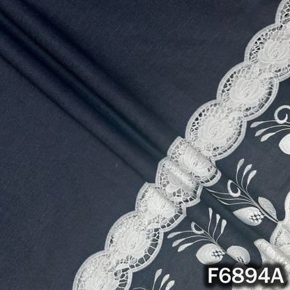 Thread Lace Work Denim Cotton Fabric - F6894