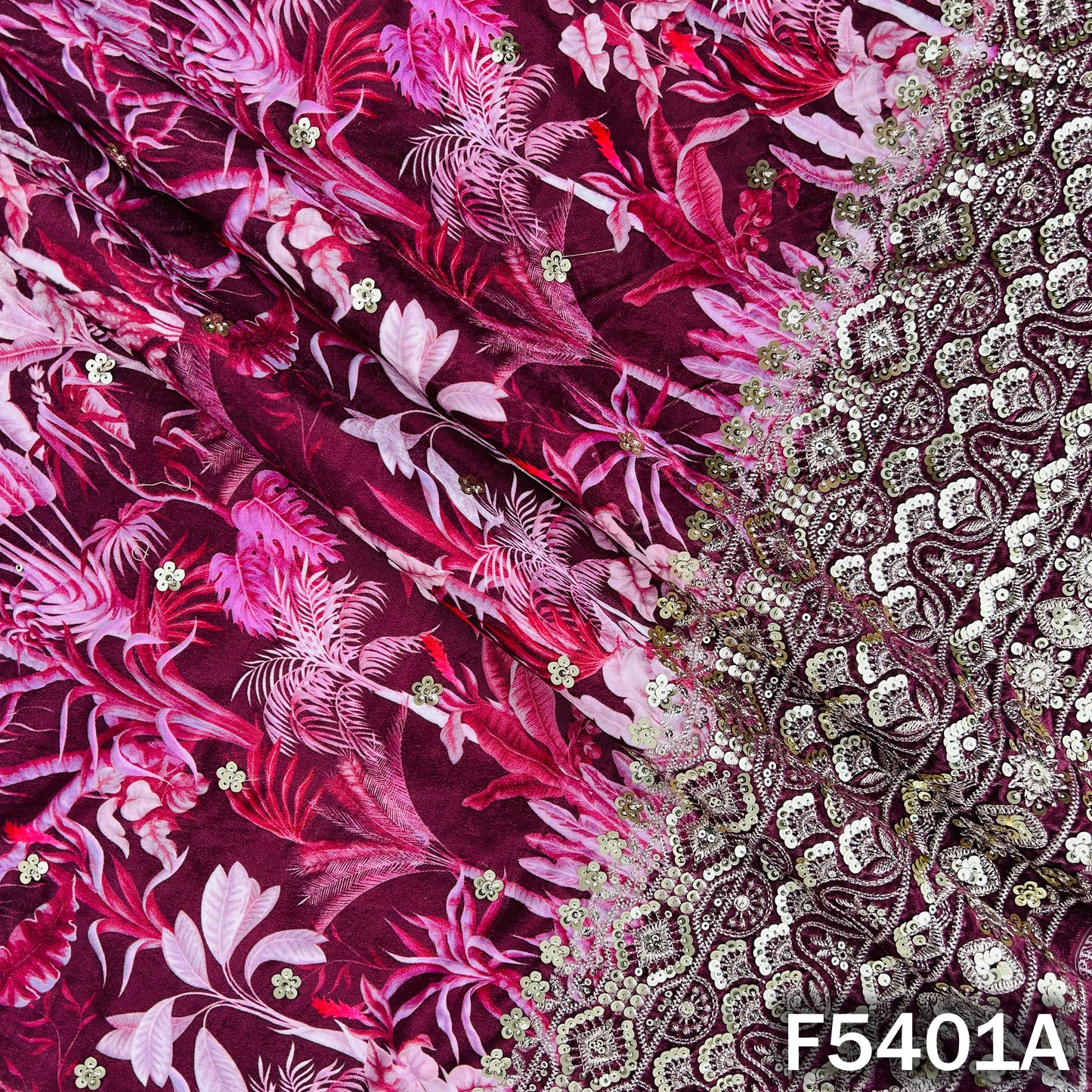 Zari Sequins Embroidered Velvet Fabric - F5401