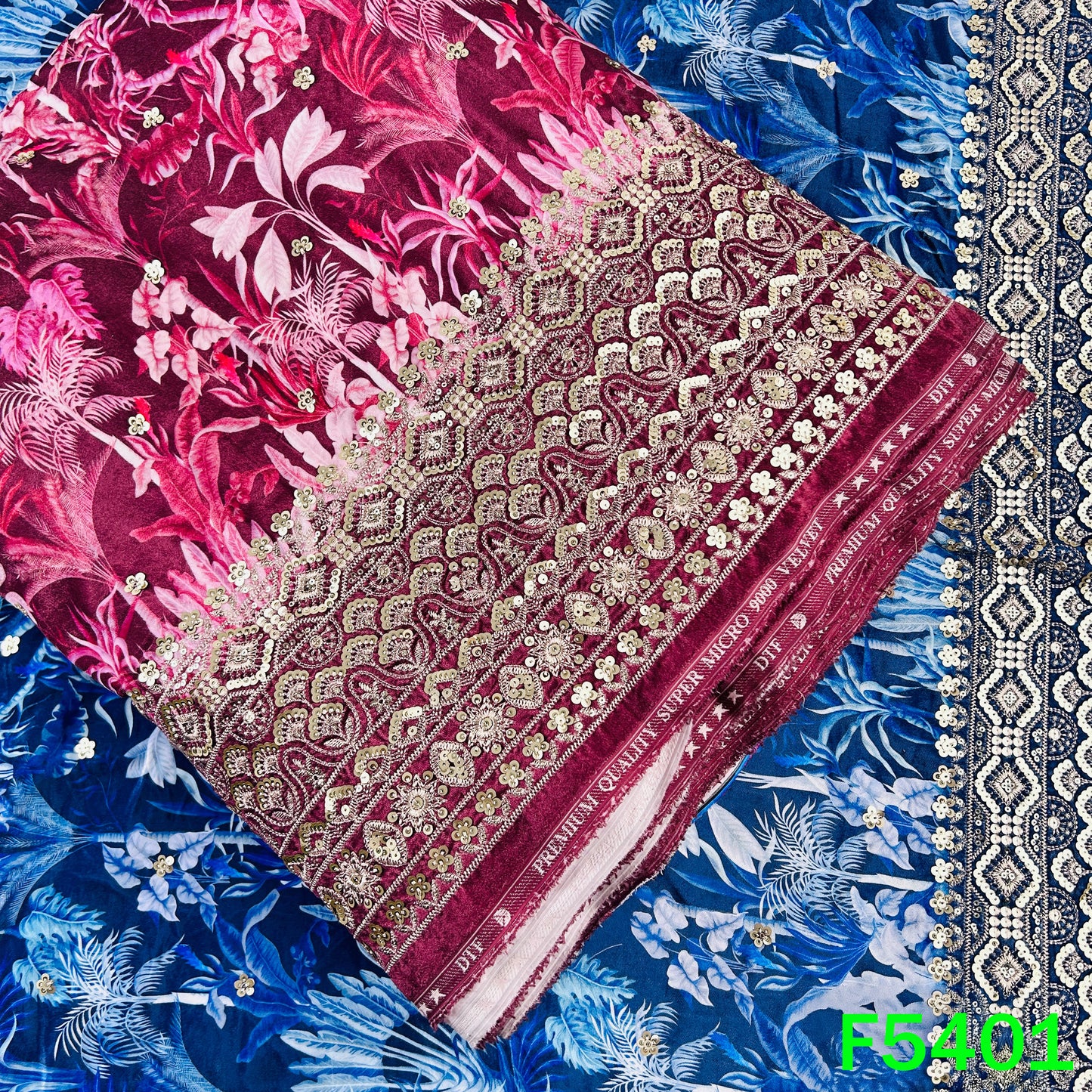 Zari Sequins Embroidered Velvet Fabric - F5401