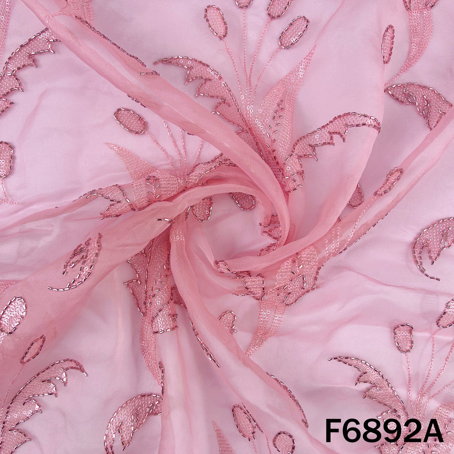 Cut Dana Thread Sequins Embroidered Organza Fabric - F6892