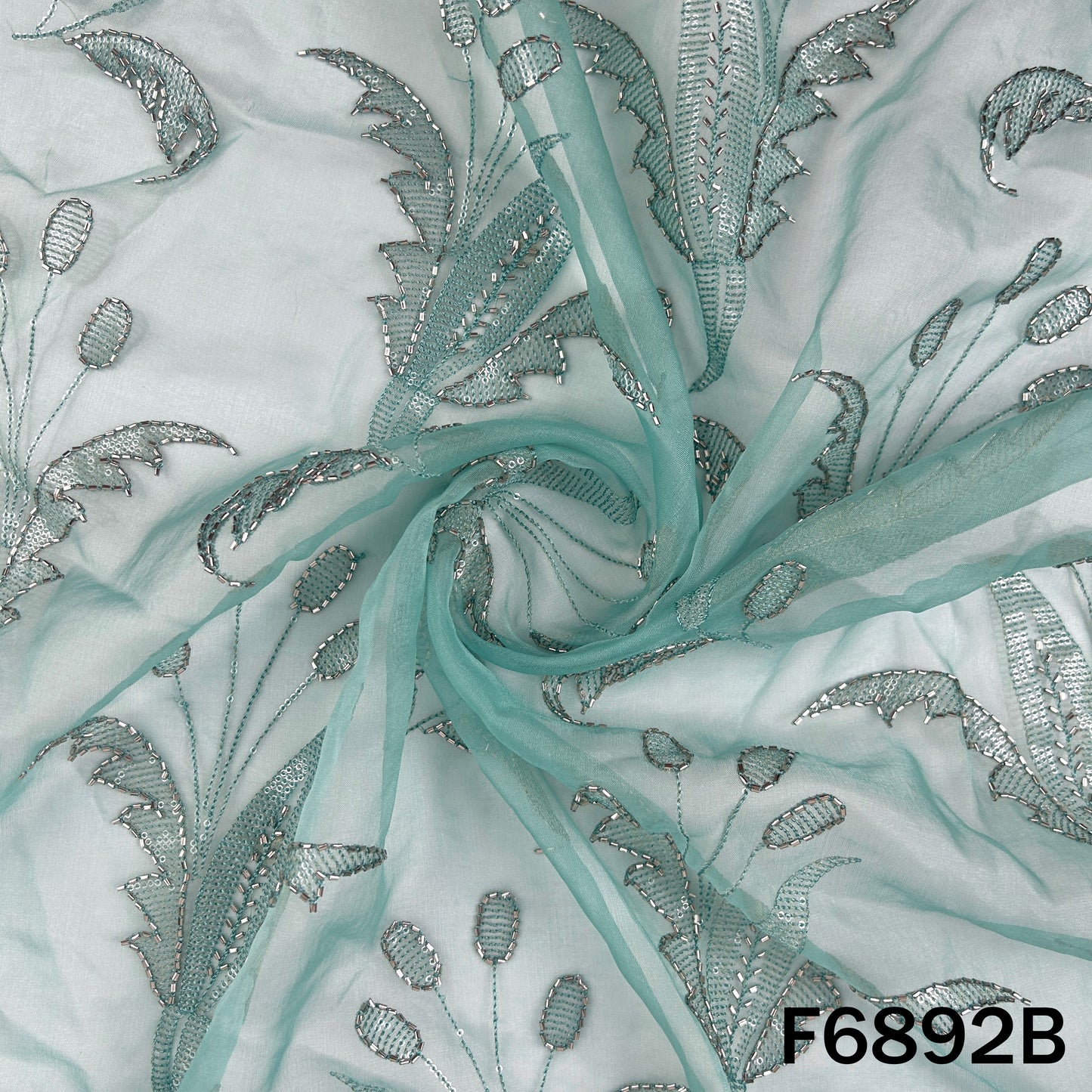 Cut Dana Thread Sequins Embroidered Organza Fabric - F6892