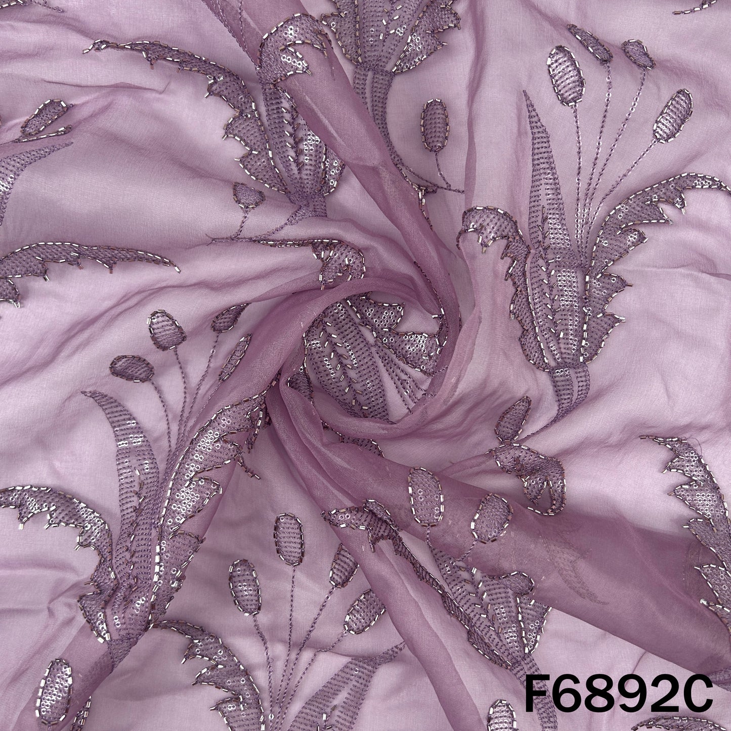 Cut Dana Thread Sequins Embroidered Organza Fabric - F6892