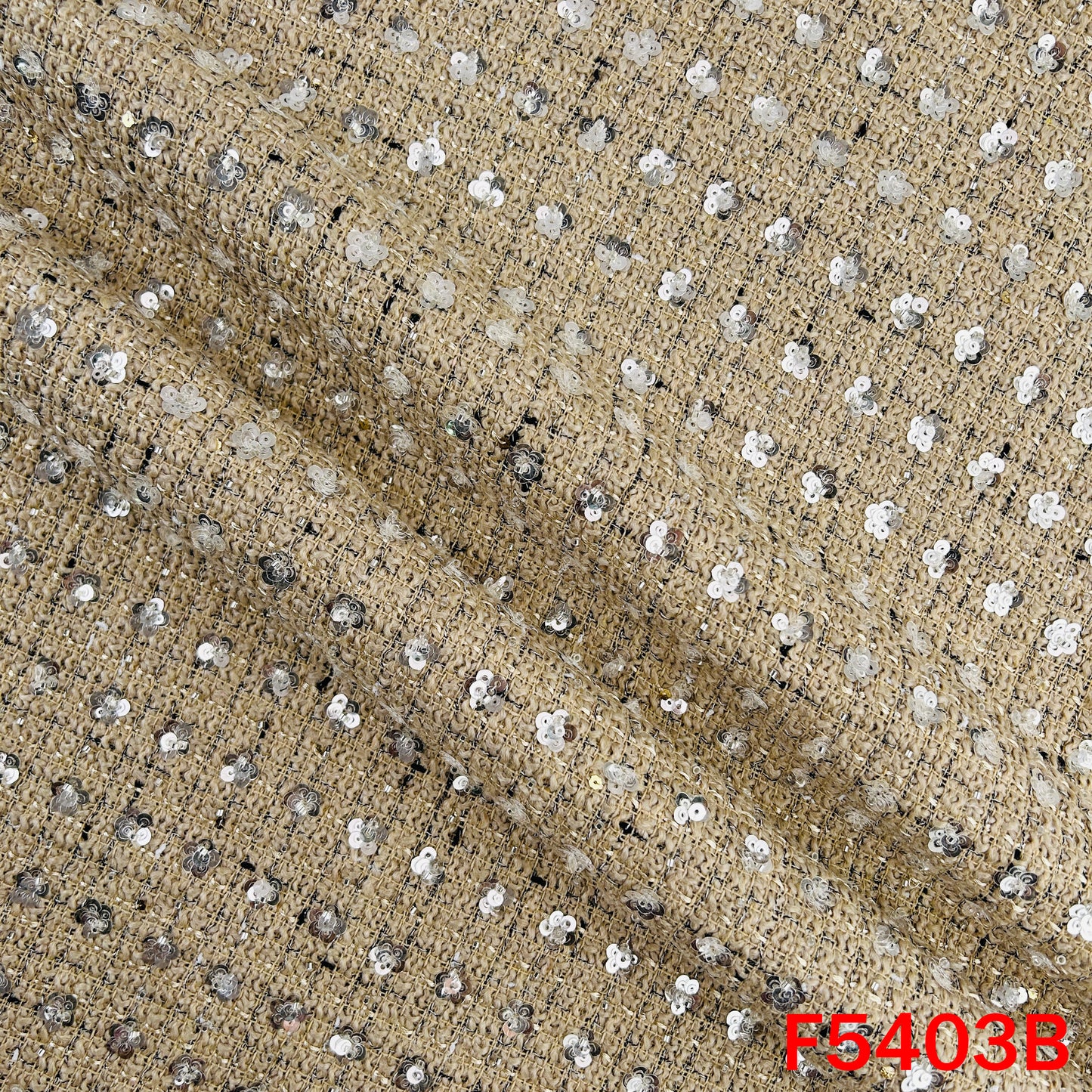 Cut Dana Sequins Embroidered Tweed Fabric - F5403