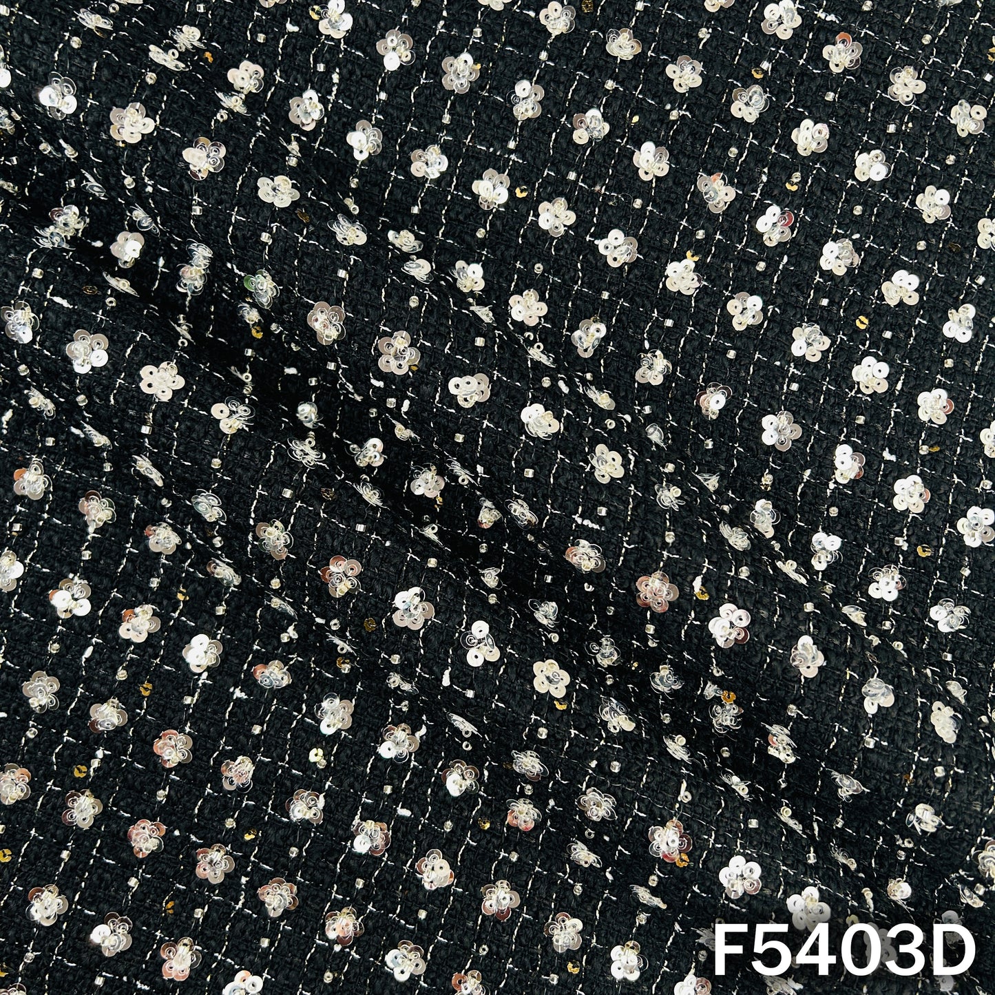 Cut Dana Sequins Embroidered Tweed Fabric - F5403