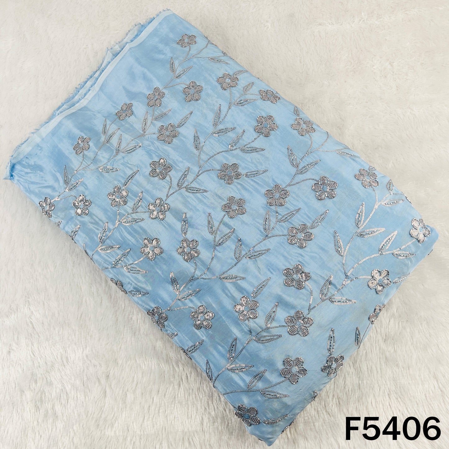 Cut Dana Sequins Embroidered Upada Silk Fabric - F5406