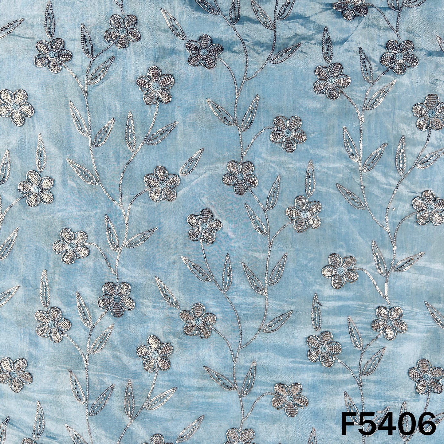 Cut Dana Sequins Embroidered Upada Silk Fabric - F5406