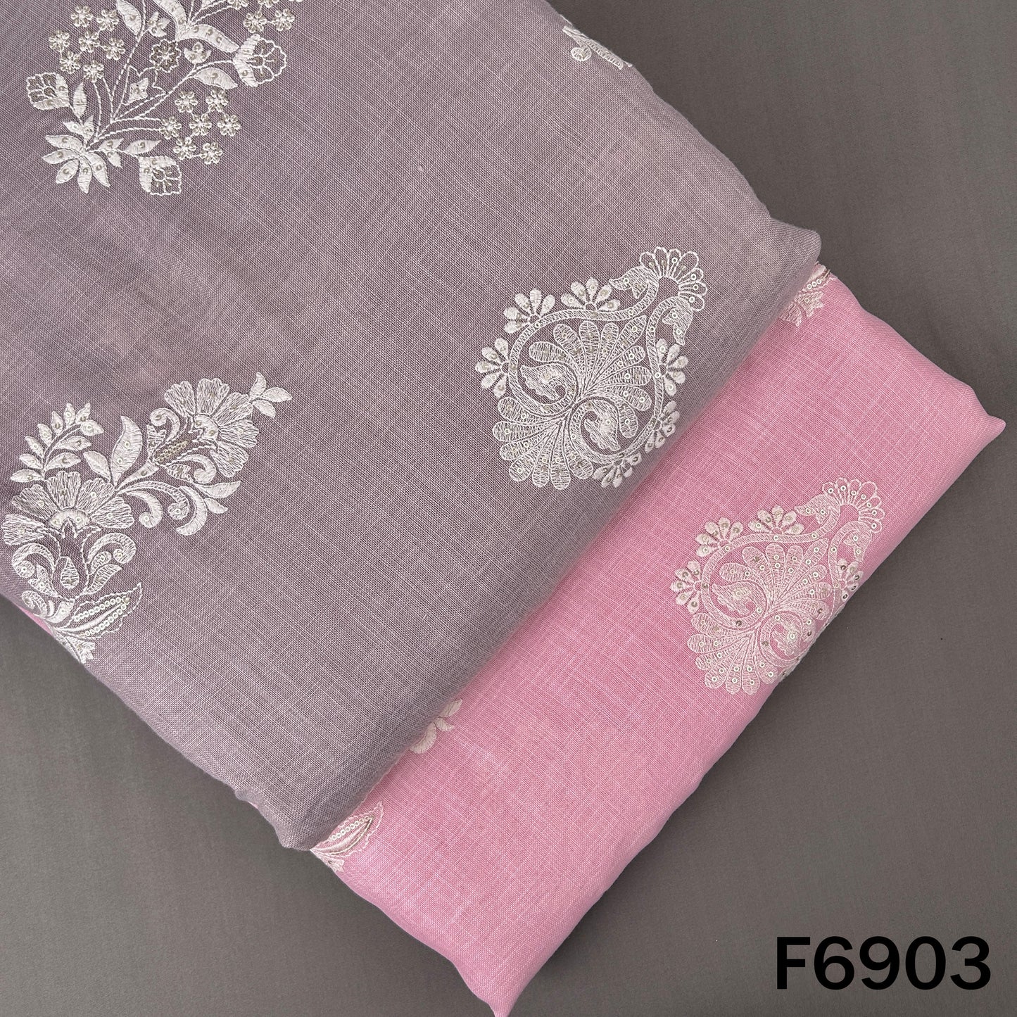 Thread Sequins Work Linen Fabric - F6903