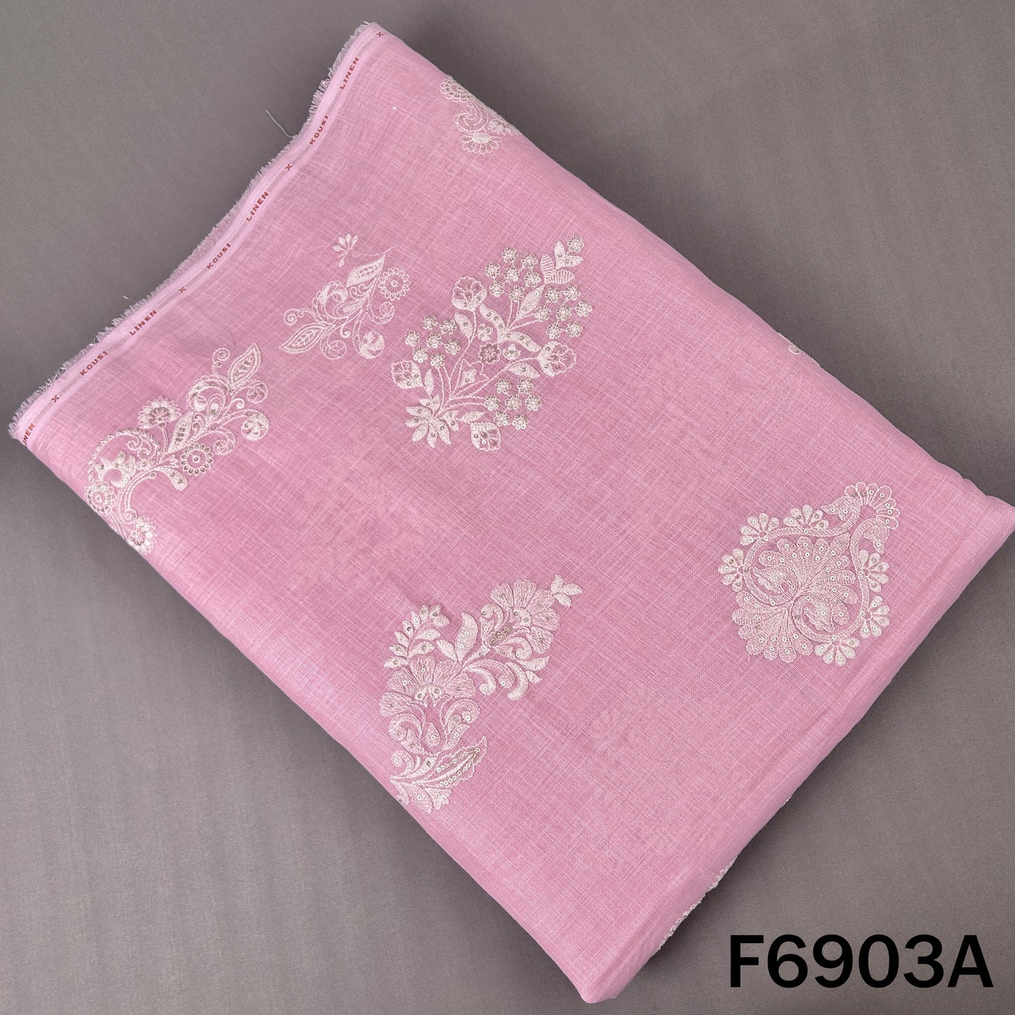 Thread Sequins Work Linen Fabric - F6903