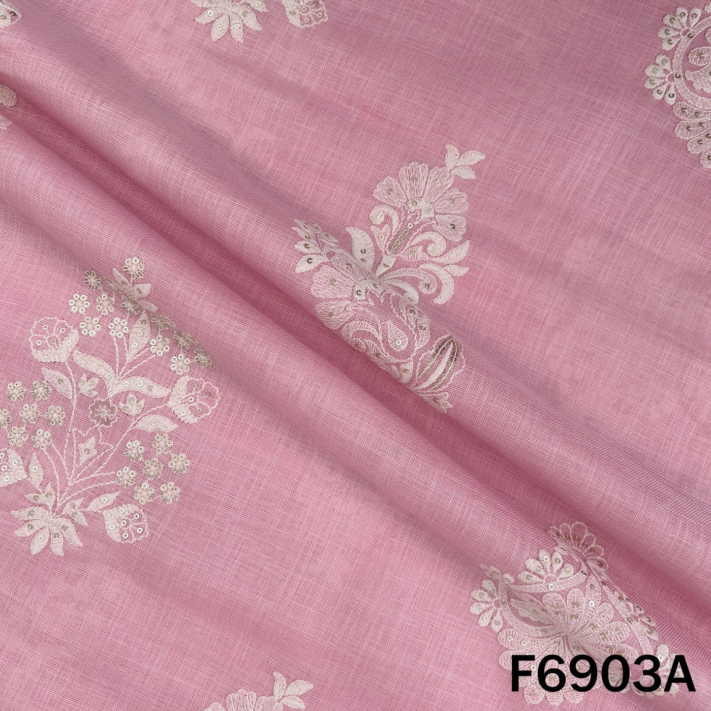 Thread Sequins Work Linen Fabric - F6903