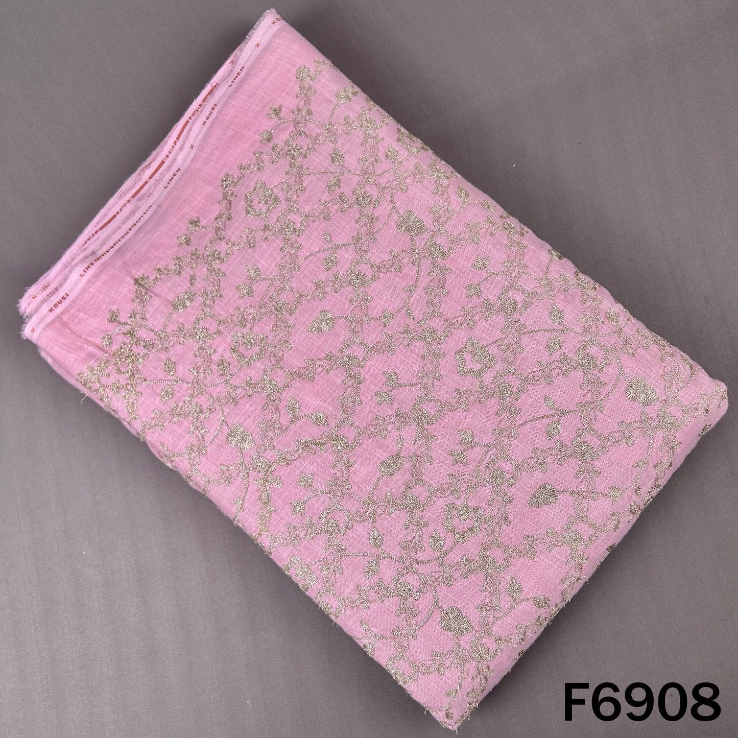 Zari Embroidered Linen Fabric - F6908