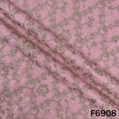 Zari Embroidered Linen Fabric - F6908