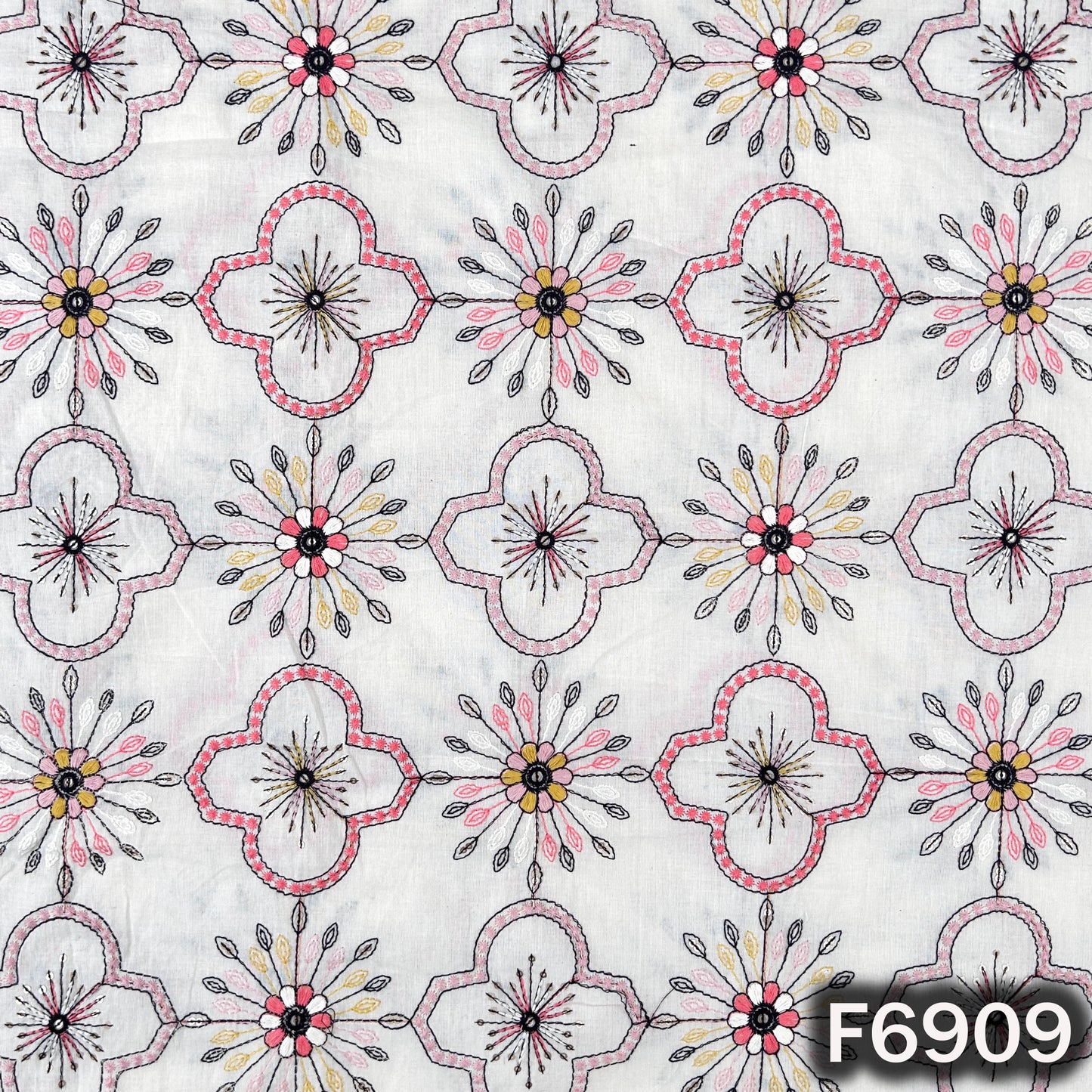 Thread Sequins Embroidered Kora Cotton Fabric - F6909