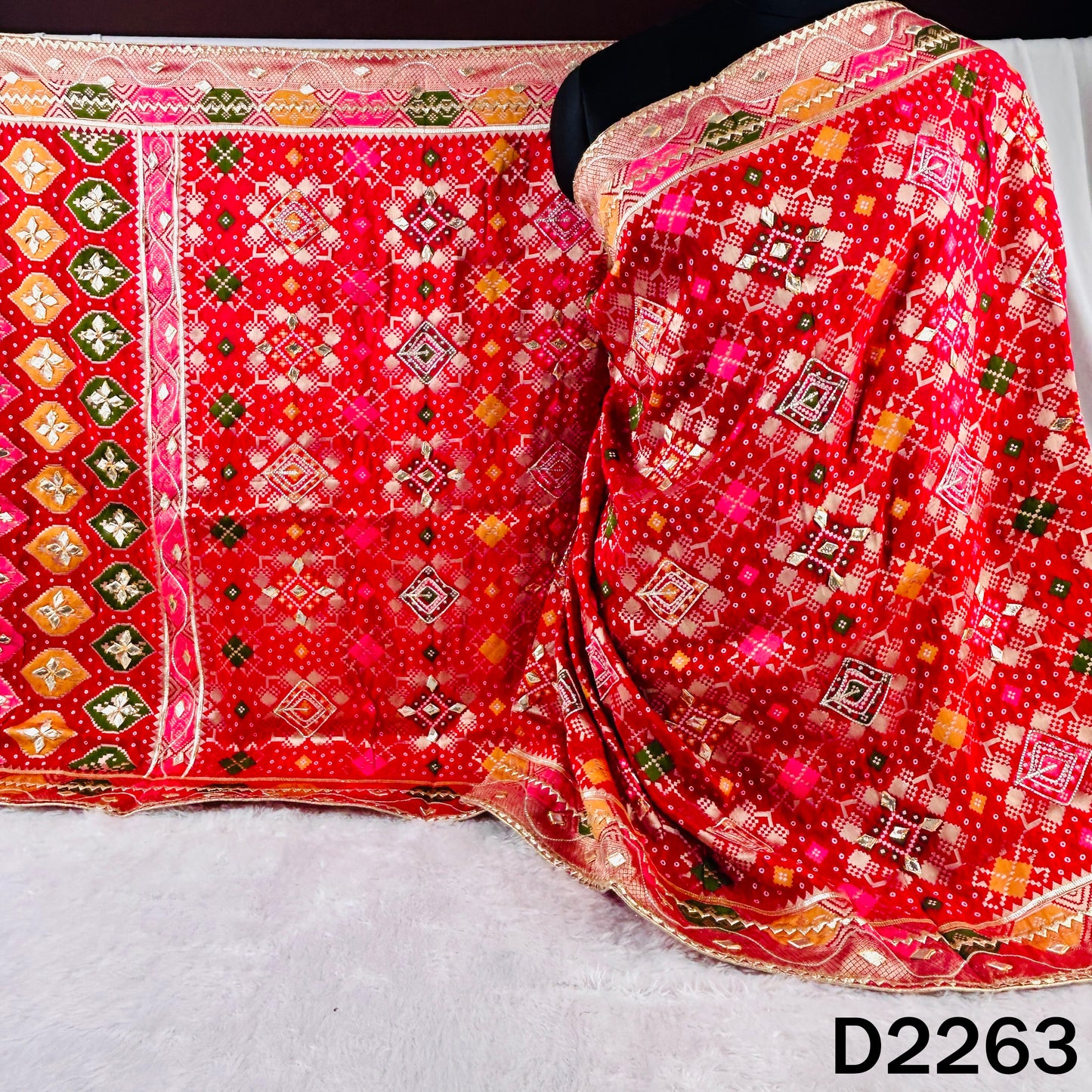 Zari Gota Patti Work Dola Silk Dupatta - D2263