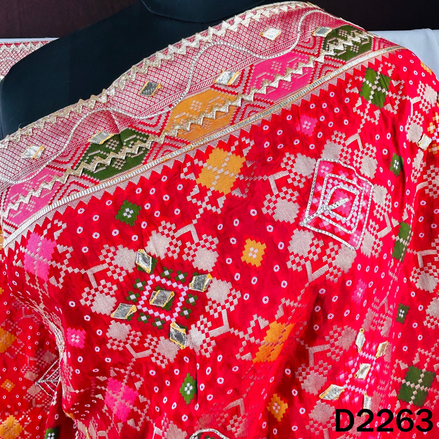 Zari Gota Patti Work Dola Silk Dupatta - D2263