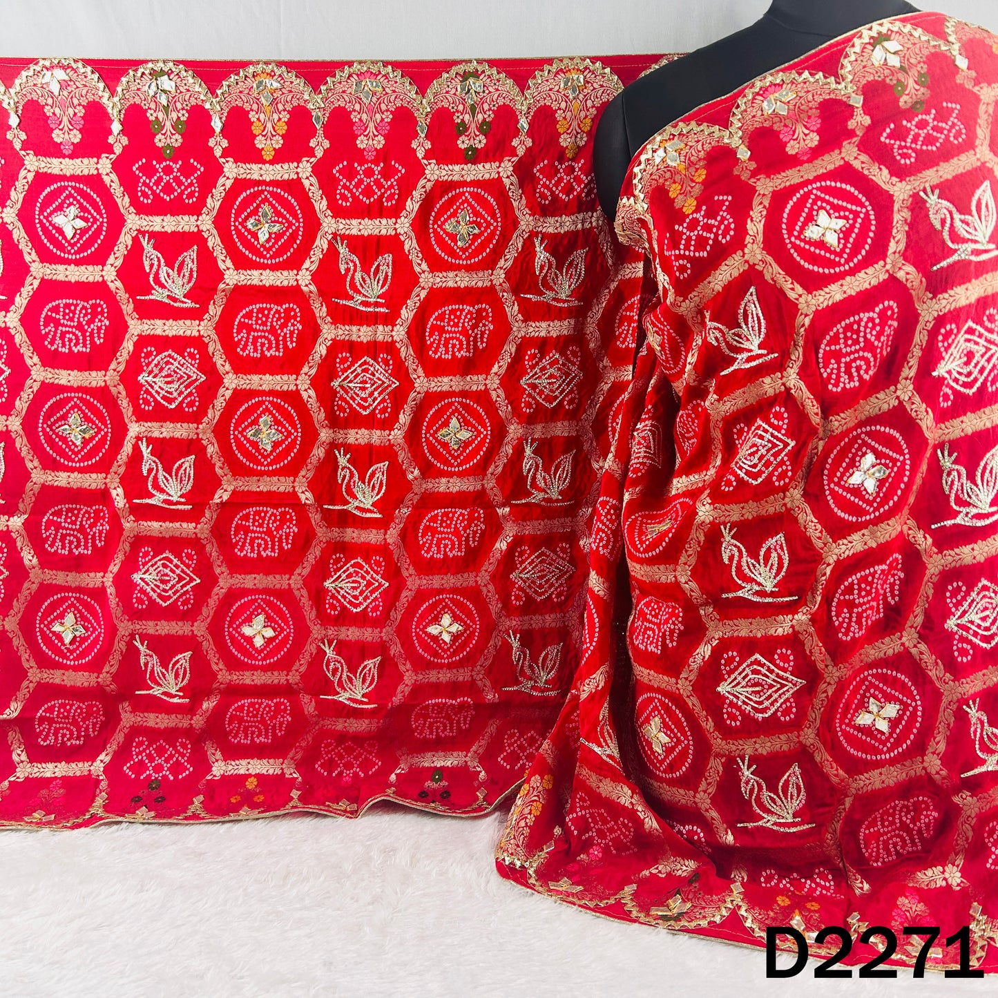 Zari Embroidered Gota Patti Work Dola Silk Dupatta - D2271