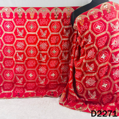 Zari Embroidered Gota Patti Work Dola Silk Dupatta - D2271