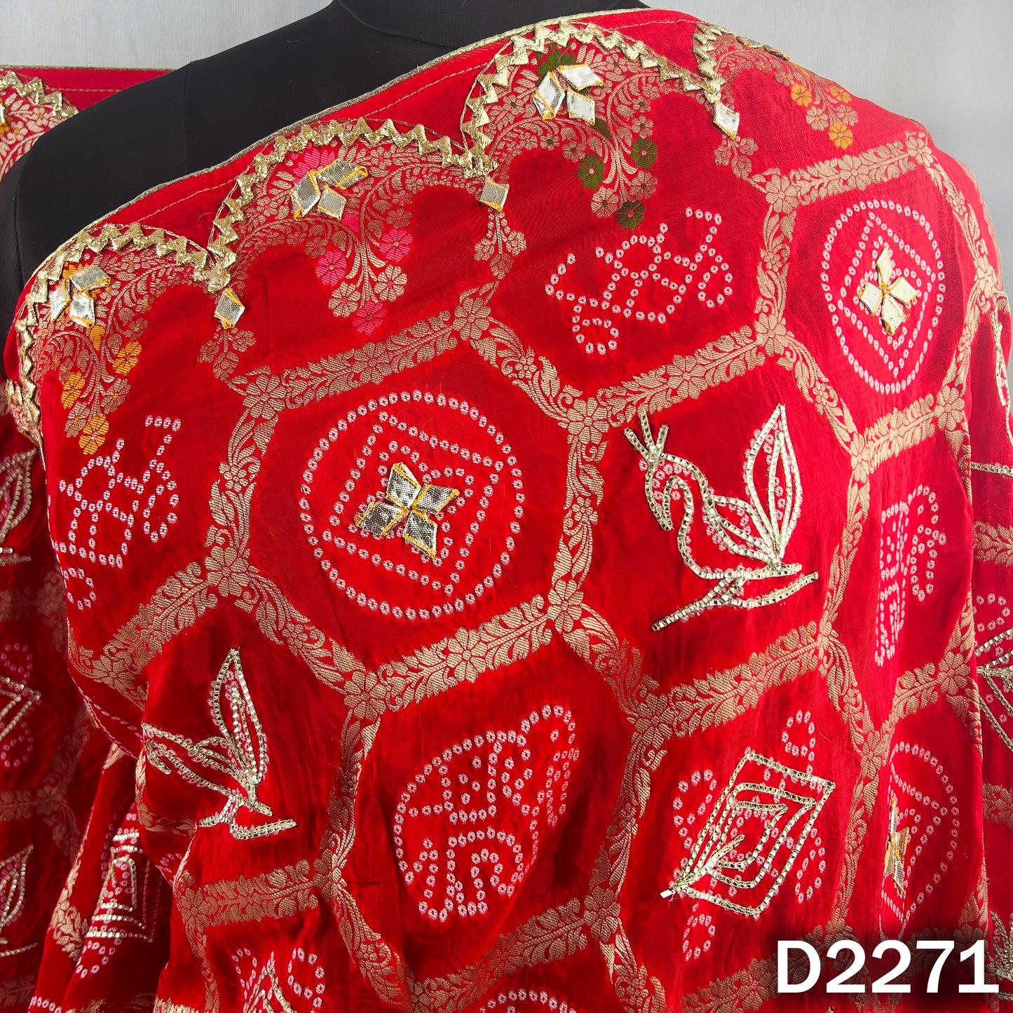 Zari Embroidered Gota Patti Work Dola Silk Dupatta - D2271