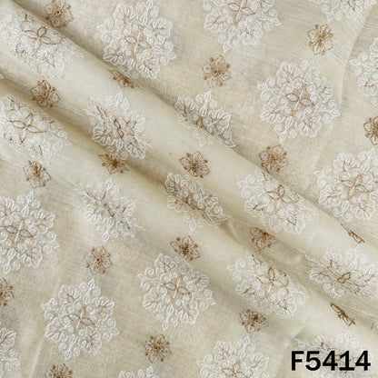Thread Embroidered Pure Monga Silk Fabric - F5414